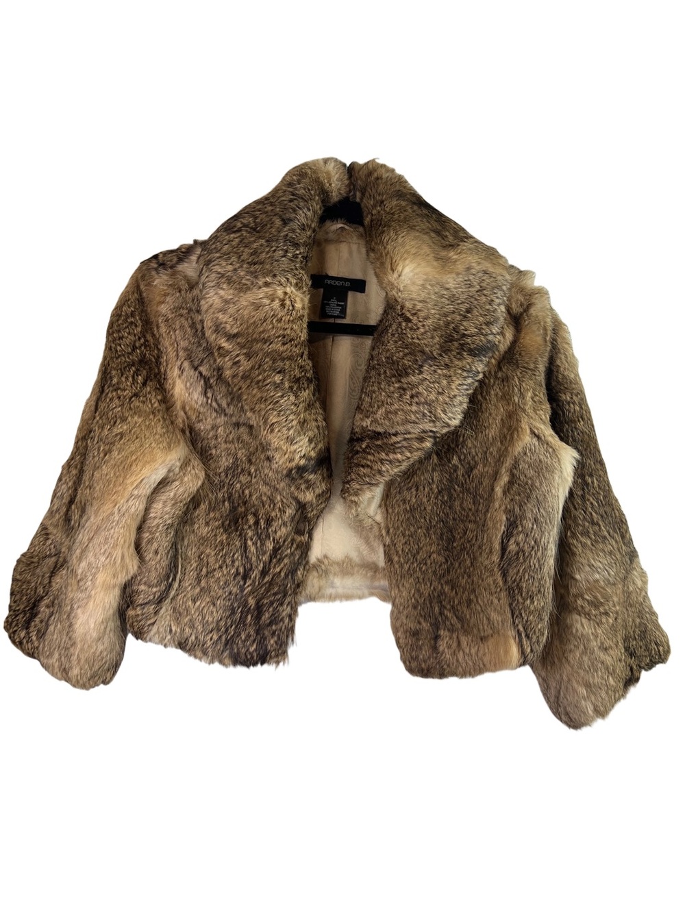 Genuine Rabbit Fur Brown Tan Cropped Jacket Size M